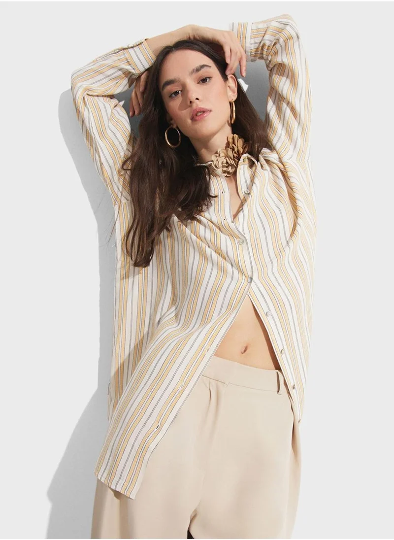 جون Striped Button Down Shirt