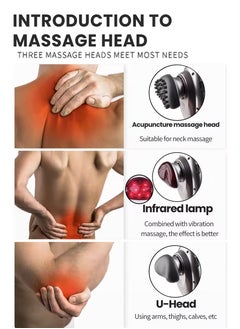 DBLEW Handheld 2 In 1 Detachable Handle Full Body Massager Infrared Heating Vibration Deep Tissue Massage Electric Percussion For Neck Shoulder Back Arms Leg Foot Calf Muscle Relax Pain Hand Tension Relief  - Image 4
