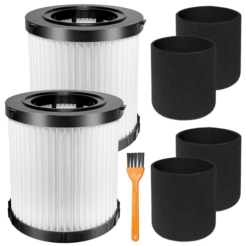 Kerneed 2 Pack DCV5801H HEPA Filter Compatible with DEWALT DCV580H, DCV581H 20V MAX Wet/Dry Vacuum, with 4 Foam Sleeve Filters & 1 Brush - Image 1