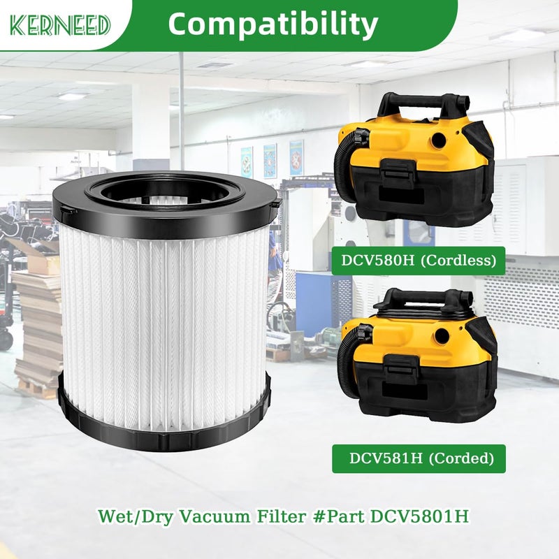 Kerneed 2 Pack DCV5801H HEPA Filter Compatible with DEWALT DCV580H, DCV581H 20V MAX Wet/Dry Vacuum, with 4 Foam Sleeve Filters & 1 Brush - Image 2