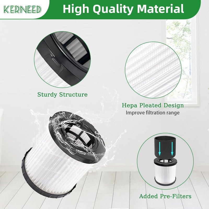 Kerneed 2 Pack DCV5801H HEPA Filter Compatible with DEWALT DCV580H, DCV581H 20V MAX Wet/Dry Vacuum, with 4 Foam Sleeve Filters & 1 Brush - Image 3
