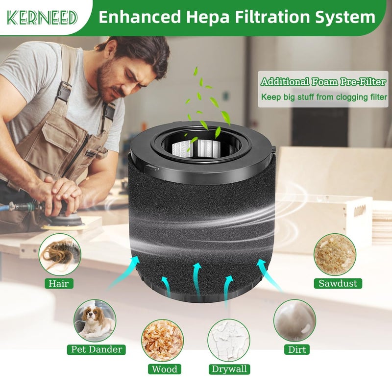 Kerneed 2 Pack DCV5801H HEPA Filter Compatible with DEWALT DCV580H, DCV581H 20V MAX Wet/Dry Vacuum, with 4 Foam Sleeve Filters & 1 Brush - Image 5