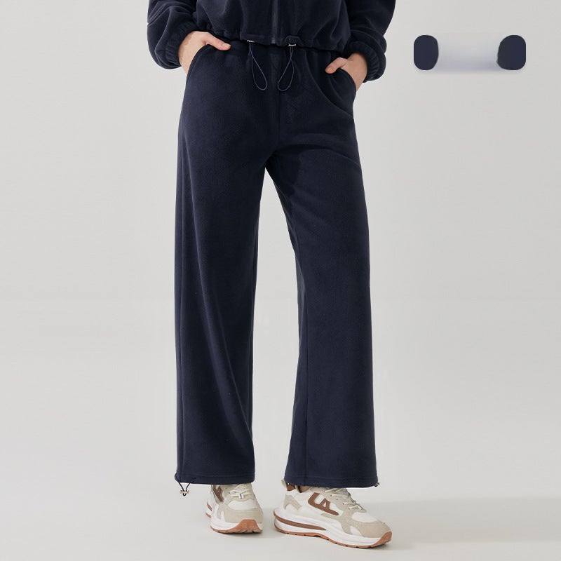 Generic Warm Fleece Yoga Jacket Loose Collar Velvet Top Navy blue (pants) 