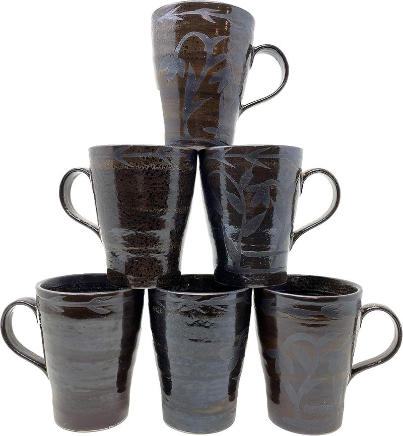 TJ Global Set of 6 Handmade Japanese Ceramic Mugs for Home Office or Restaurant Perfect For Tea Cappuccino Hot Cocoa  10 OZ Capacity - Image 1