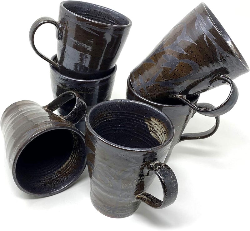 TJ Global Set of 6 Handmade Japanese Ceramic Mugs for Home Office or Restaurant Perfect For Tea Cappuccino Hot Cocoa  10 OZ Capacity - Image 2