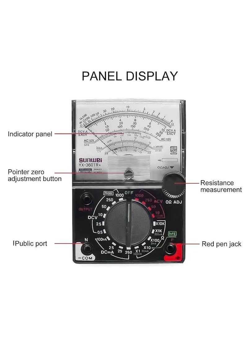 Erh India ERH india Analog Multimeter for Electronics AC DC YX360TR High Accuracy Voltage Current Resistance Meter with 9v Battery 2 Pcs AA Battery  - Image 2