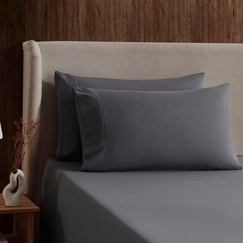Nestl Twin Bed Sheet Set - Dark Grey - Instantly Soft Microfiber, No Break-in Wash - 4-Piece Deep Pocket Sheets & Pillowcases, Stays Put All Night - Image 3