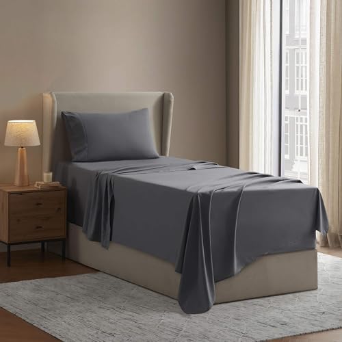 Nestl Twin Bed Sheet Set - Dark Grey - Instantly Soft Microfiber, No Break-in Wash - 4-Piece Deep Pocket Sheets & Pillowcases, Stays Put All Night - Image 1