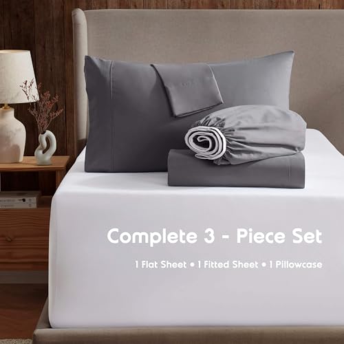 Nestl Twin Bed Sheet Set - Dark Grey - Instantly Soft Microfiber, No Break-in Wash - 4-Piece Deep Pocket Sheets & Pillowcases, Stays Put All Night - Image 2