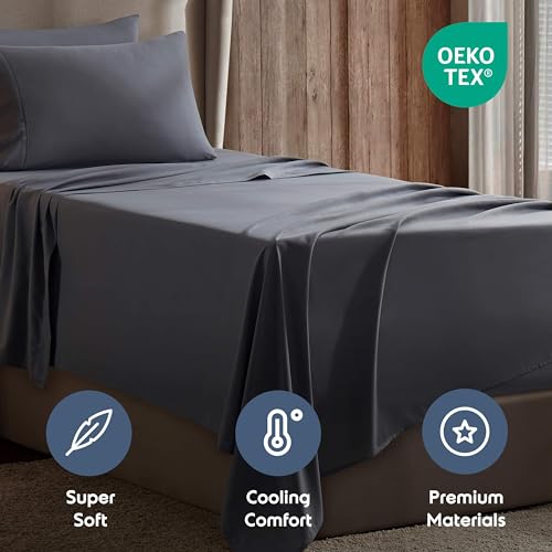 Nestl Twin Bed Sheet Set - Dark Grey - Instantly Soft Microfiber, No Break-in Wash - 4-Piece Deep Pocket Sheets & Pillowcases, Stays Put All Night - Image 5