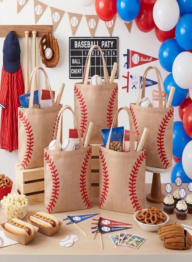 Abbylike 16 Pack Burlap Baseball Snack Bags with Handles, Reusable Goodie Treat Bags for Sports Team, Baseball Party Supplies - Image 3