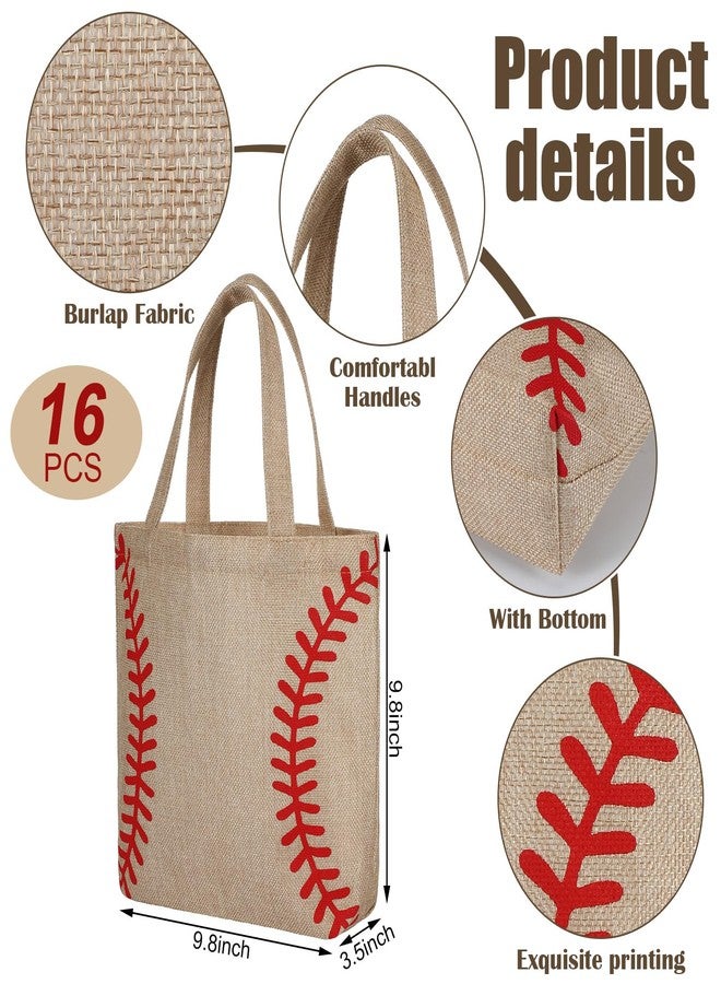 Abbylike 16 Pack Burlap Baseball Snack Bags with Handles, Reusable Goodie Treat Bags for Sports Team, Baseball Party Supplies - Image 4