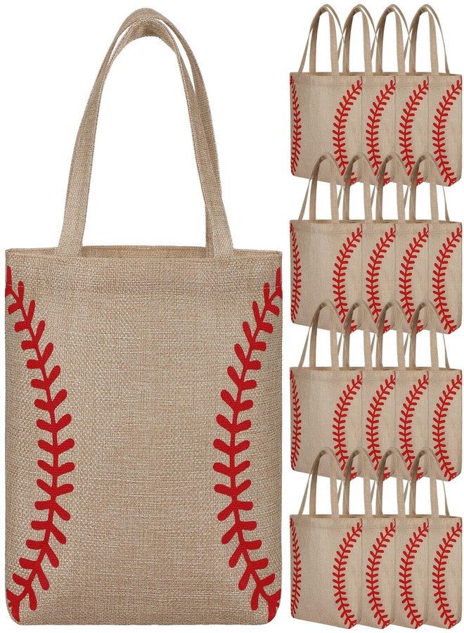 Abbylike 16 Pack Burlap Baseball Snack Bags with Handles, Reusable Goodie Treat Bags for Sports Team, Baseball Party Supplies - Image 1