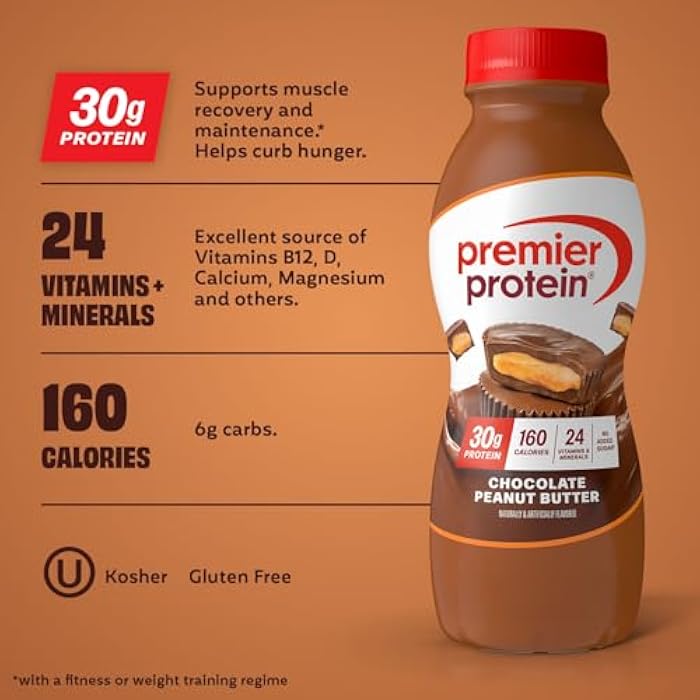 Premier Protein Shake, Chocolate Peanut Butter, 30g Protein, No Added Sugar, 24 Vitamins & Minerals to Support Immune Health, 11.5 fl oz, 1 Pack (Packaging May Vary) - Image 3