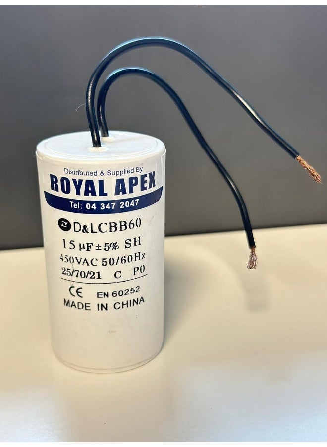 Royal Apex Wired Pvc Round Capacitor With Ce En60252 Standards Wired 15Mfd 15‚µf - Image 1