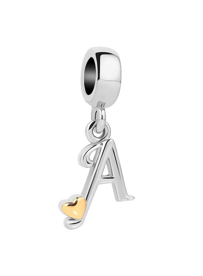 ZakiaHo Initial Letter A-Z Alphabet Charms for Bracelets Dangle Beads with Gold Heart Compatible with Pandora Bracelets, Copper, No Gemstone - Image 1