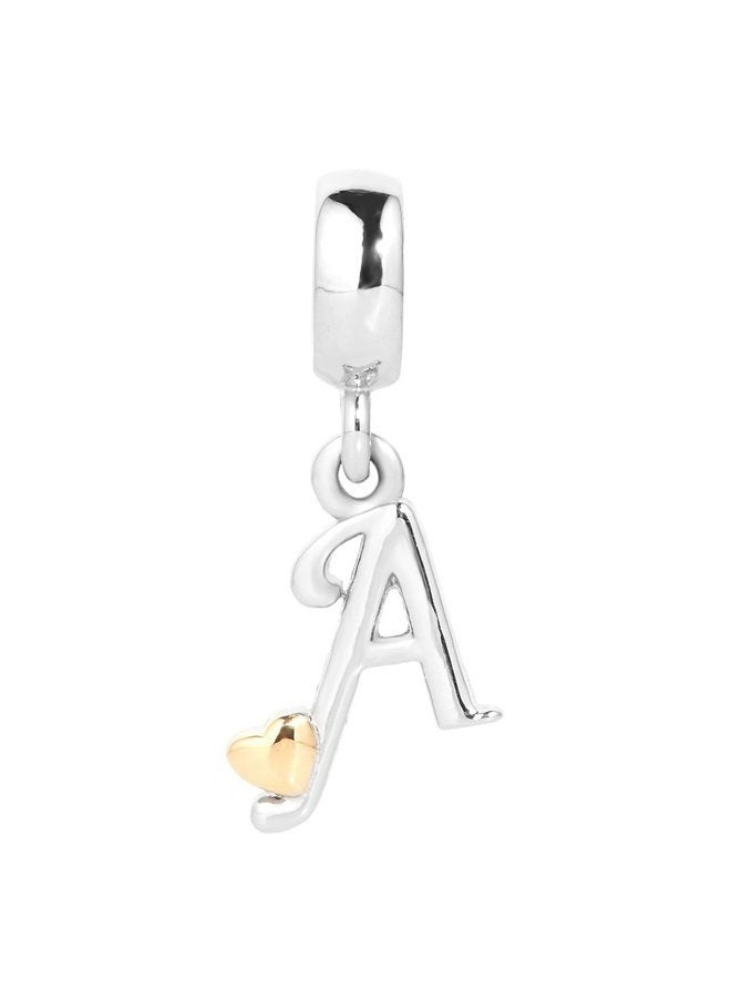 ZakiaHo Initial Letter A-Z Alphabet Charms for Bracelets Dangle Beads with Gold Heart Compatible with Pandora Bracelets, Copper, No Gemstone - Image 2