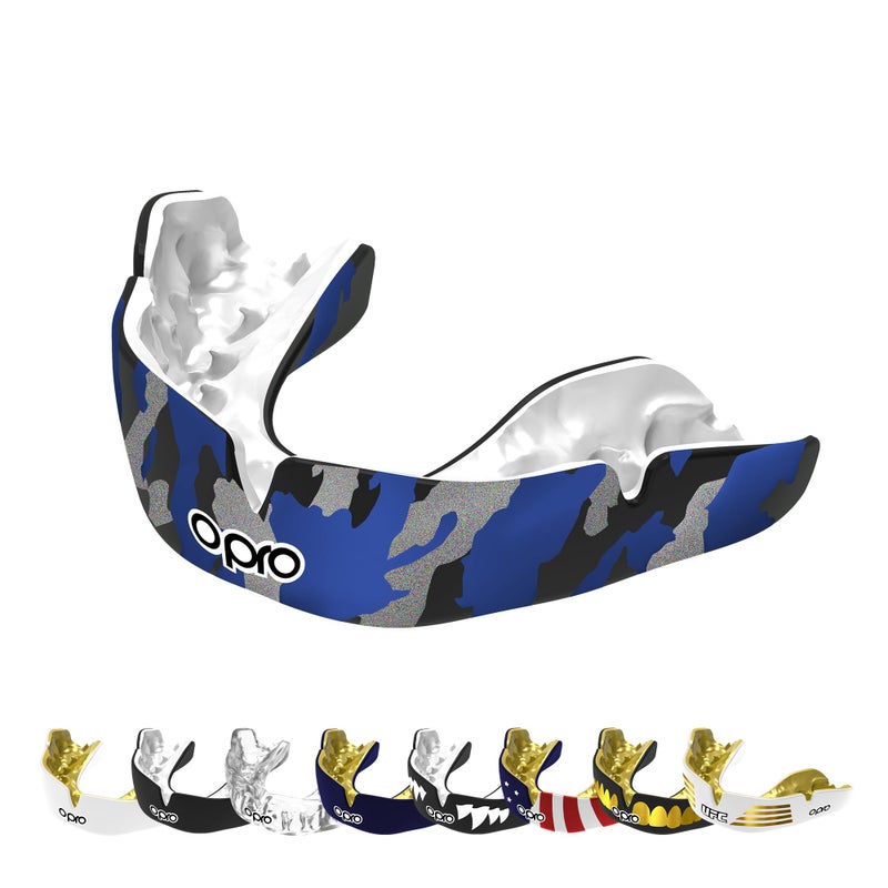 OPRO Instant Custom-Fit Mouth Guard, Dentist-Level Comfort, Protection & Fit - Moldable Mouthguard for Football, Boxing, Rugby, MMA, BJJ, UFC Mouth Piece- Includes Mouth Guard Case (Blue Camo, Adult) - Image 1