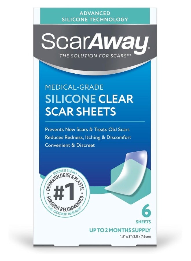 سكار أواي Clear Silicone Scar Sheets, White, 6 Count - Image 1