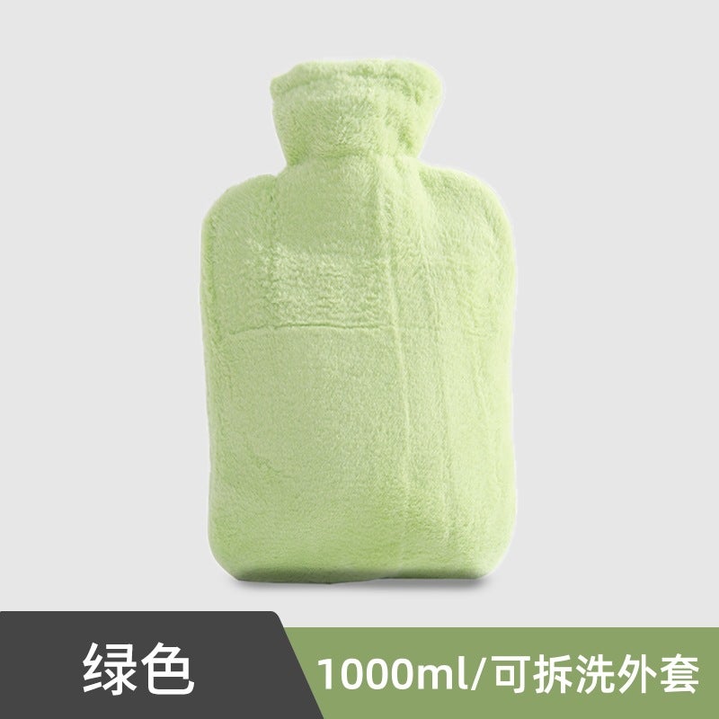Generic Winter New Sundays Angora Yarns Hot Water Bag PVC Material Leakproof Warm Handbag Warm Stomach Drive Cold Heat Water Bag Green 1000ml 