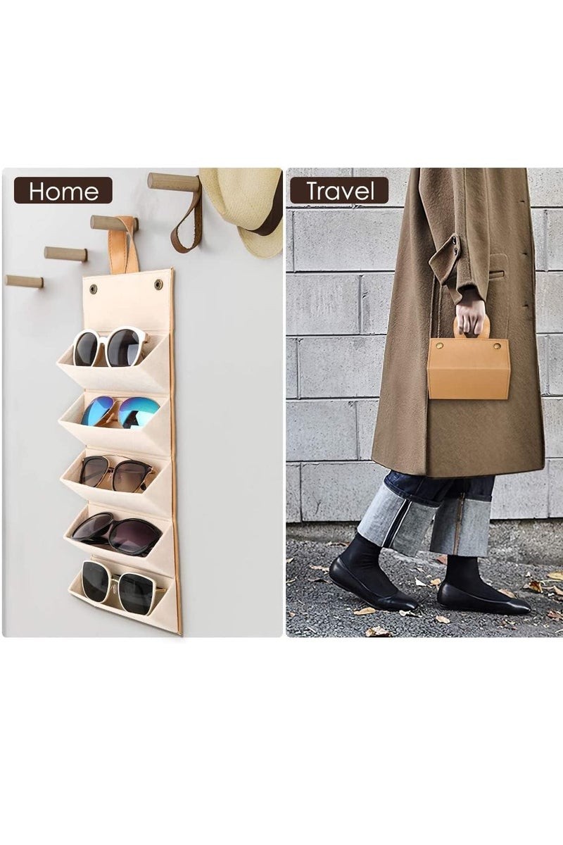 Sunglasses Case with 5 Slots or Foldable Eyeglasses Box for Women and Men, Brown - Image 2