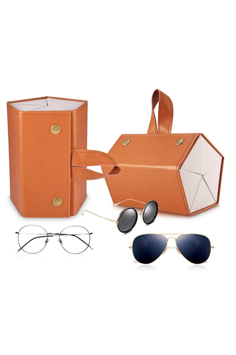 Sunglasses Case with 5 Slots or Foldable Eyeglasses Box for Women and Men, Brown - Image 1
