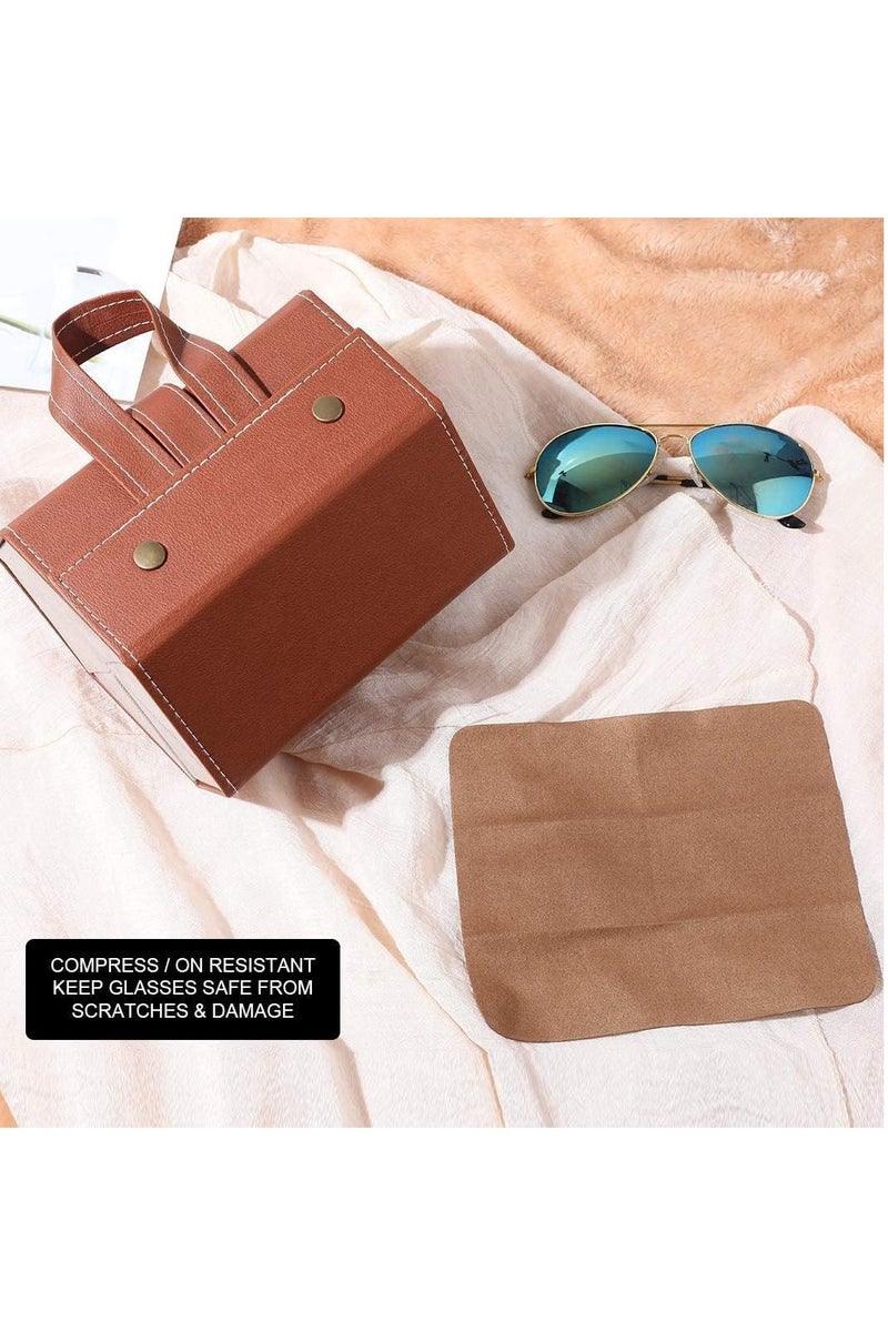 Sunglasses Case with 5 Slots or Foldable Eyeglasses Box for Women and Men, Brown - Image 4