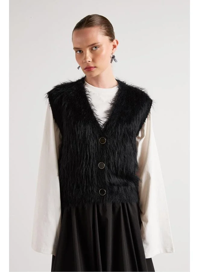 mina aise Women's Black Plush Knit Vest 92.