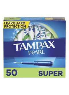 Tampax Pearl Tampons Super Absorbency, With Leakguard Braid, Unscented, 50 Count  - Image 1