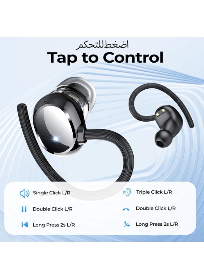 جارلو سماعات لاسلكية بالكامل بلوتوث 5.4 من جارلو، سماعات رأس رياضية داخل الأذن بميكروفون بخاصية إلغاء الضوضاء، سماعات بمشبك أذن مقاومة للماء، 40 ساعة تشغيل، صوت جهوري عميق، سماعة أذن رياضية للتمرين والجري - Image 2