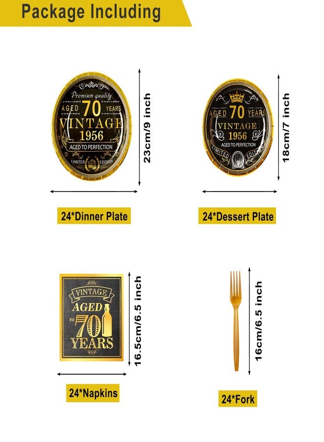 YeohJoy 70th Birthday Decorations for Men Women, 106 PCS Back in 1955 Decorations, Vintage 70th Birthday Party Tableware Set for men,Backdrops,Card, Banner, Paper Poms,Hanging Swirl, Tableware for 24 Guests - Image 4