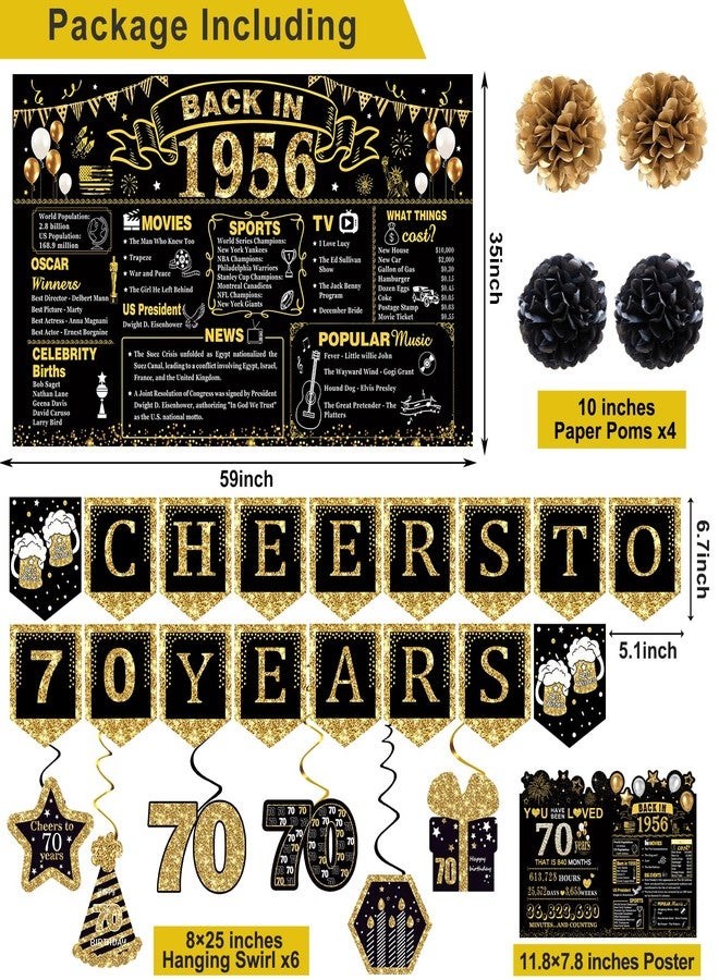 YeohJoy 70th Birthday Decorations for Men Women, 106 PCS Back in 1955 Decorations, Vintage 70th Birthday Party Tableware Set for men,Backdrops,Card, Banner, Paper Poms,Hanging Swirl, Tableware for 24 Guests - Image 5