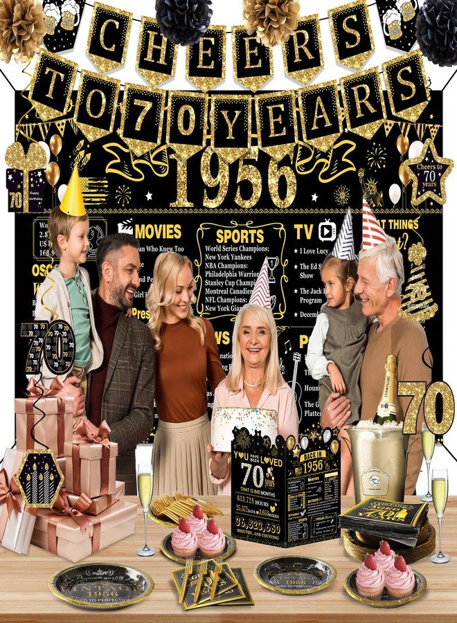 YeohJoy 70th Birthday Decorations for Men Women, 106 PCS Back in 1955 Decorations, Vintage 70th Birthday Party Tableware Set for men,Backdrops,Card, Banner, Paper Poms,Hanging Swirl, Tableware for 24 Guests - Image 3