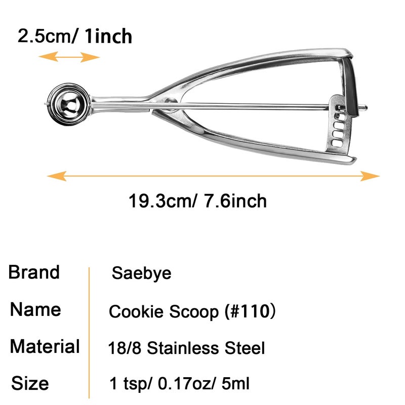 Saebye Mini Cookie Scoop 1 Tsp, Extra Small Cookie Dough Scoop, Melon Baller Scoops, 1/3 Tbsp/ 1 Tsp Scooper, 18/8 Stainless Steel - Image 2
