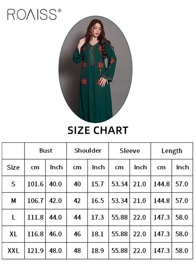 roaiss - Embroidered Floral Abaya Robes for Women Comfy Soft Arabic Long Dress for Muslim Party Ramadan Stylish Quilted V-Collar Plus Size Moroccan Kaftan - Image 1