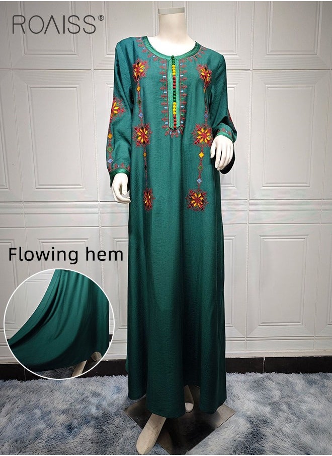 roaiss - Embroidered Floral Abaya Robes for Women Comfy Soft Arabic Long Dress for Muslim Party Ramadan Stylish Quilted V-Collar Plus Size Moroccan Kaftan - Image 1
