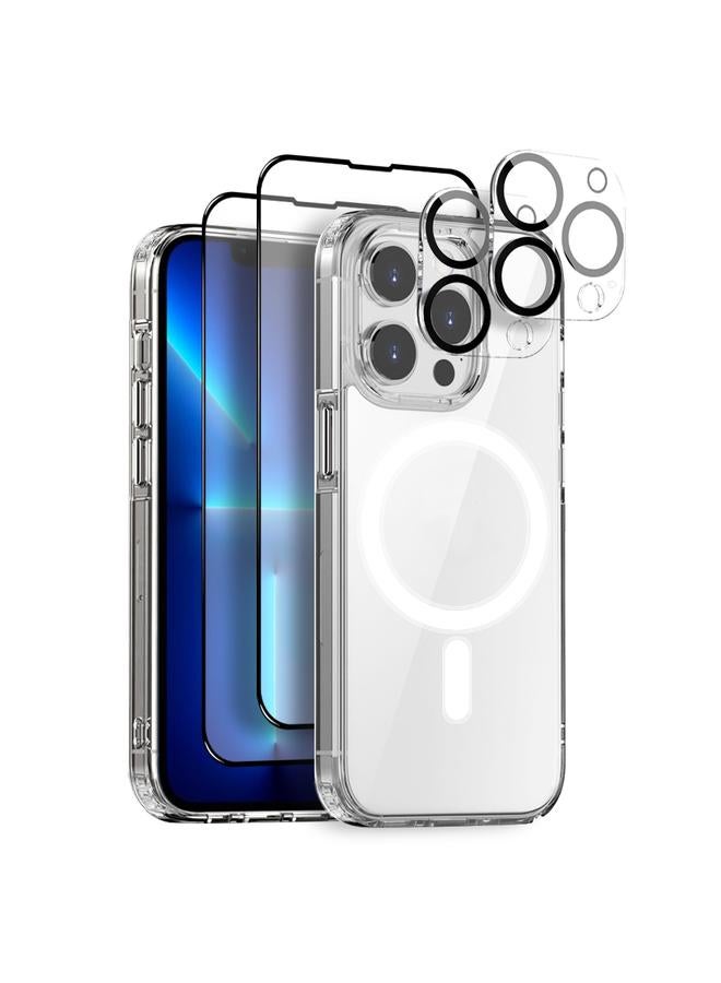 Case For iPhone 13 Pro Max 5 in 1 Magsafe Clear Phone Case with 2pcs Screen Film + 2pcs Rear Lens Film