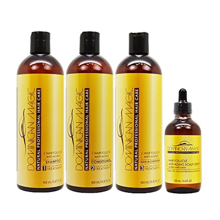 Dominican Magic Anti-Aging Hair Care Set – Shampoo, Conditioner, Leave-In (16oz) & Hair Growth Drops (4oz) | Strengthens, Hydrates & Restores Thinning, Dry & Aging Hair