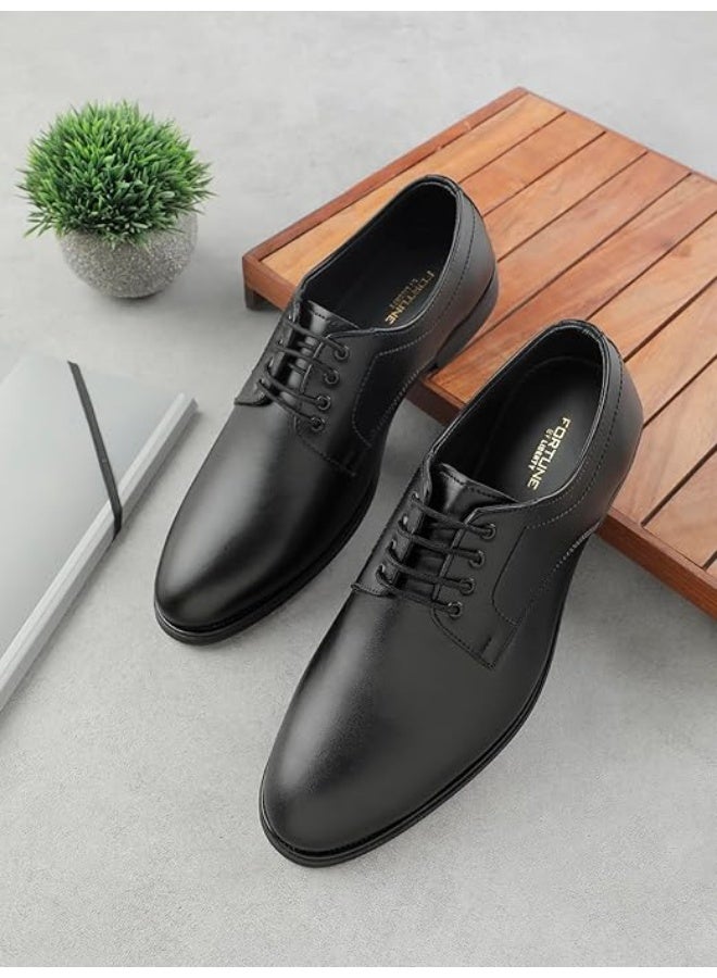Liberty Fortune HML-11E Men’s Formal Derby Shoes - Black,  - Synthetic Leather Lace-Up with Cushioned Footbed - Stylish Office Footwear - Comfortable and Lightweight - Image 3
