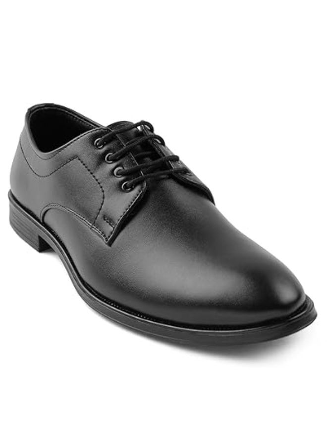 Liberty Fortune HML-11E Men’s Formal Derby Shoes - Black,  - Synthetic Leather Lace-Up with Cushioned Footbed - Stylish Office Footwear - Comfortable and Lightweight - Image 1