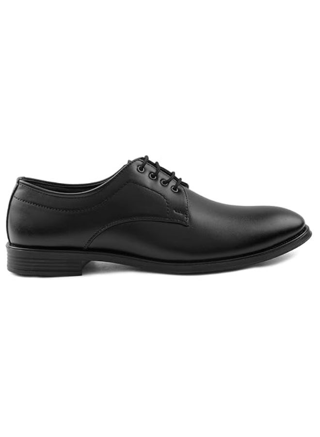 Liberty Fortune HML-11E Men’s Formal Derby Shoes - Black,  - Synthetic Leather Lace-Up with Cushioned Footbed - Stylish Office Footwear - Comfortable and Lightweight - Image 2