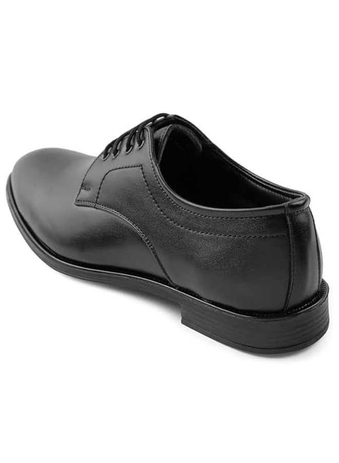 Liberty Fortune HML-11E Men’s Formal Derby Shoes - Black,  - Synthetic Leather Lace-Up with Cushioned Footbed - Stylish Office Footwear - Comfortable and Lightweight - Image 4