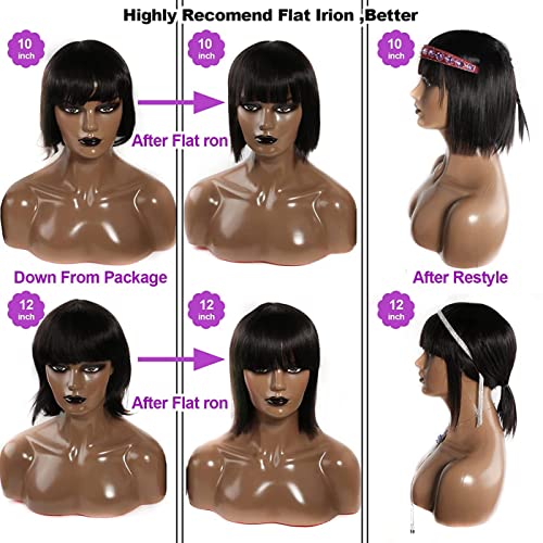 Rebasar Bob Human Hair Wigs with Bangs None Lace Front Wigs Brazlian Straight Hair Bob Wigs for Black Women Human Hair Glueless Machine Made Wear and Go Natural Color 14 Inch - Image 3