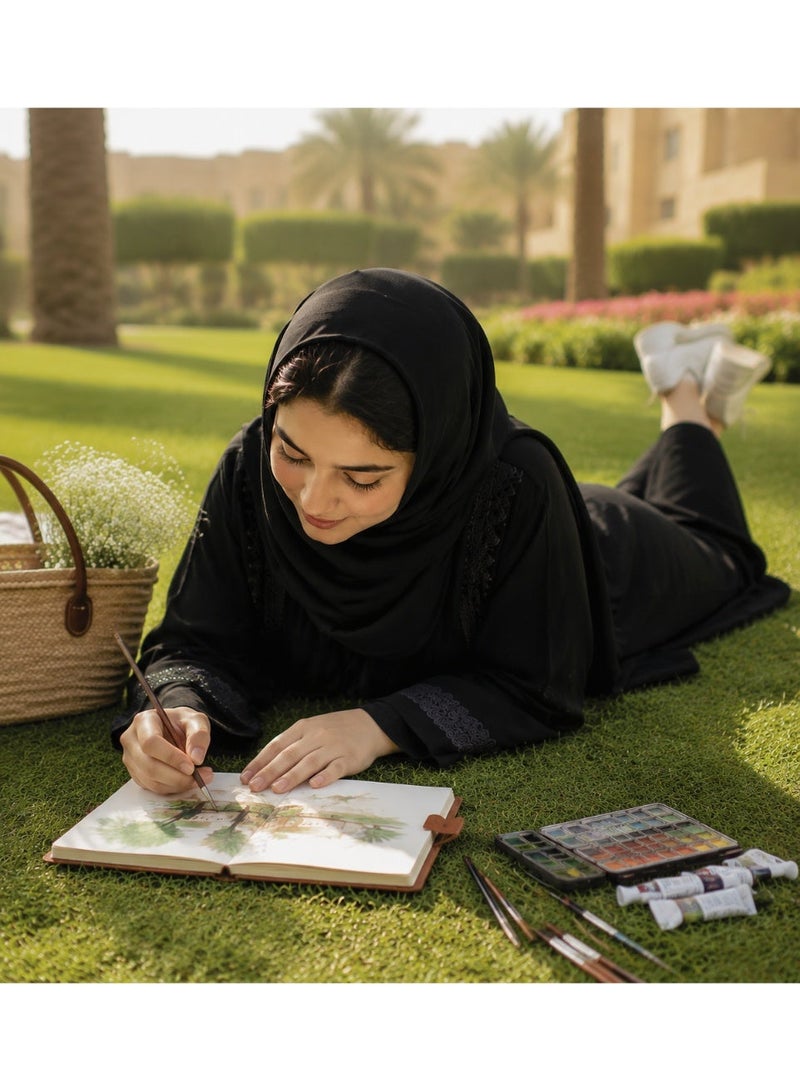 دفتر ملاحظات فاخر بتصميم إسلامي وحروف عربية ذهبية – مفكرة يومية متعددة الاستخدامات مع شريط مطاطي وجيب تخزين، ورق كرافت وسطور مثالية للدراسة والسفر والعمل - Image 4