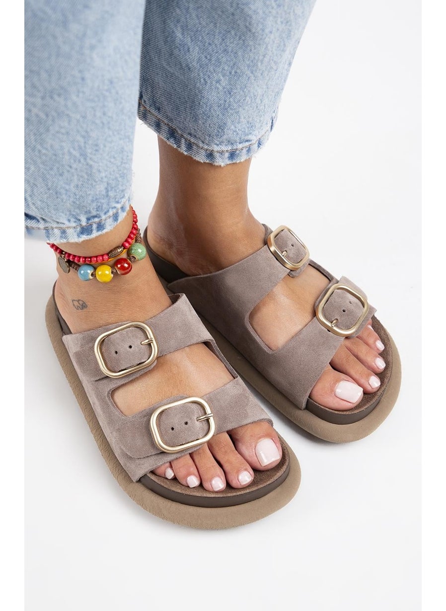 Manijero Lavanda Women's Leather Double Buckled Mink Slippers  - Image 2
