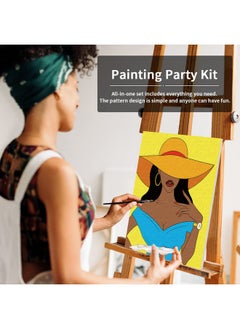 VOCHIC Canvas Painting Kit Pre Drawn Canvas For Paint Adult Party Kits Paint And Sip Party Supplies 8X10 Canvas To Paint Afro Queen 8 Acrylic Colors,3 Brush,1 Pallet Girl Paint Art Set  - Image 3
