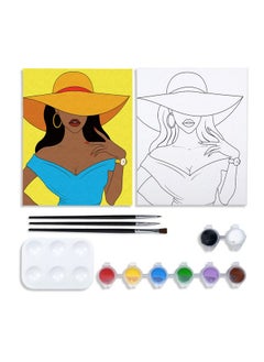 Canvas Painting Kit Pre Drawn Canvas For Paint Adult Party Kits Paint And Sip Party Supplies 8X10 Canvas To Paint Afro Queen 8 Acrylic Colors,3 Brush,1 Pallet Girl Paint Art Set