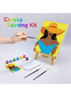 VOCHIC Canvas Painting Kit Pre Drawn Canvas For Paint Adult Party Kits Paint And Sip Party Supplies 8X10 Canvas To Paint Afro Queen 8 Acrylic Colors,3 Brush,1 Pallet Girl Paint Art Set  - Image 2