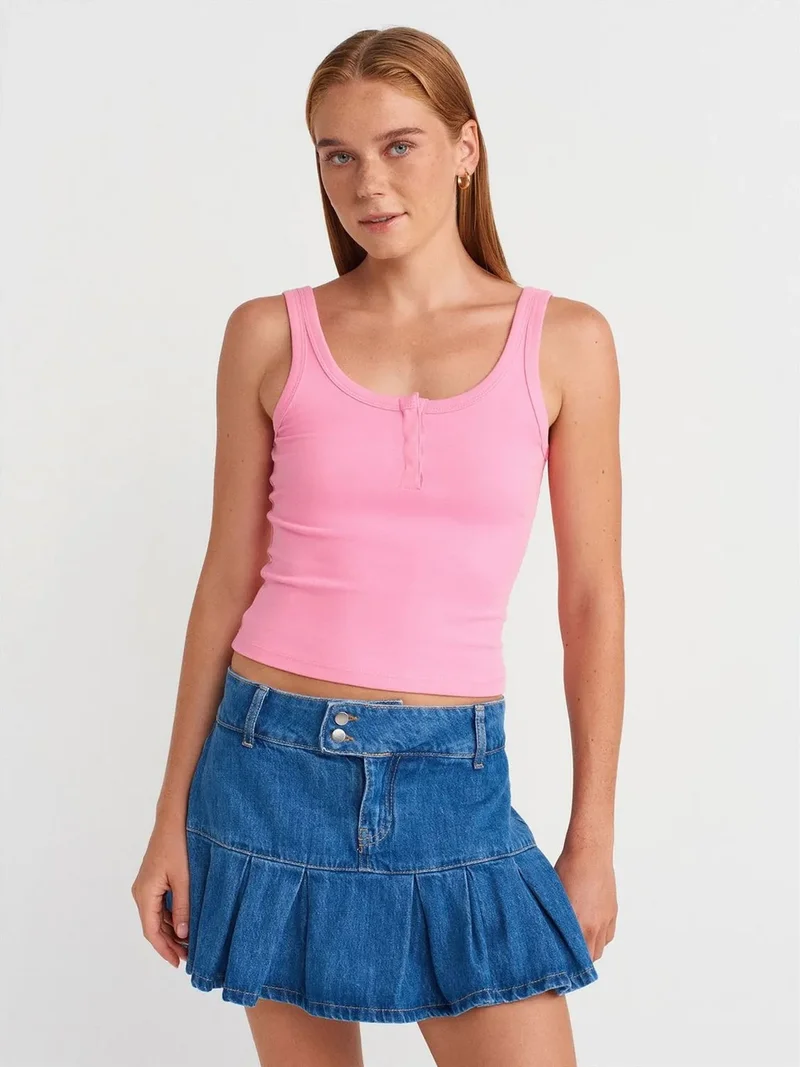Dilvin DILVIN Ribbed Crop Cami Blouse