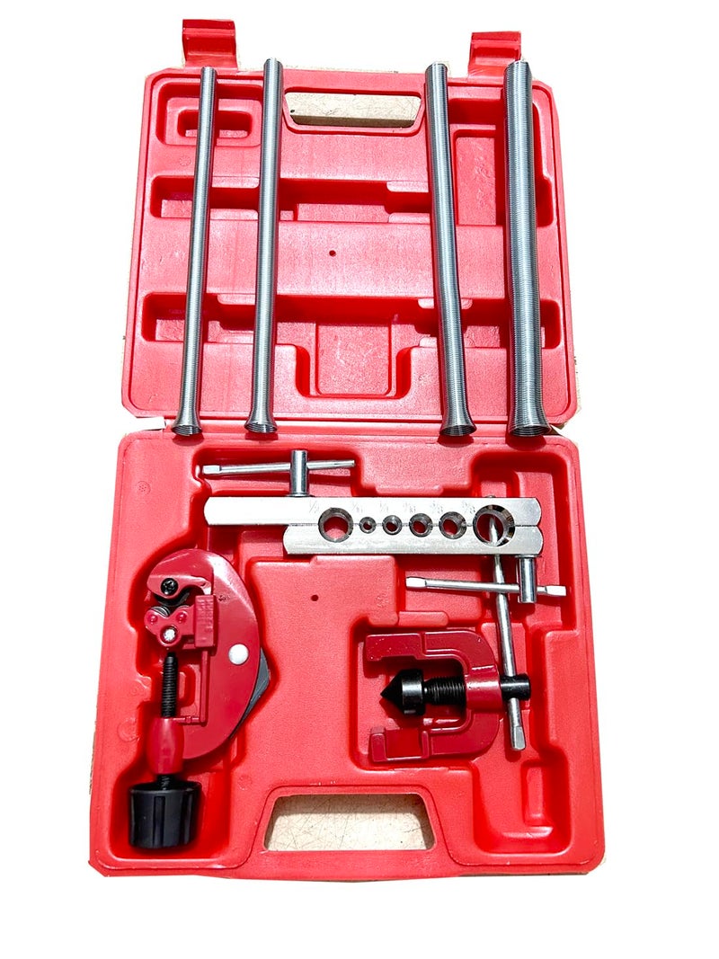 Uptodateproducts Flaring Tool Set 7 Piece Heavy Duty Brake Line Flaring Tool Kit and Swage Tool Flare Tool with Tubing Straightener or Cutter Not a Double Brake Flaring Tool